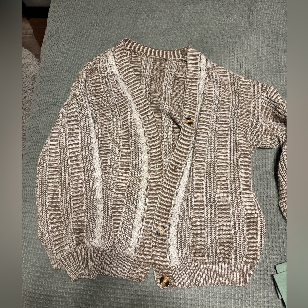 Brown and White Cardigan XL
